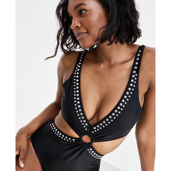 Bar III Tell Me About It Stud One-Piece Swimsuit Womens Size XS Black Push Up - Picture 3 of 7
